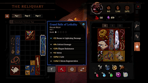 The Reliquary with a Great Relic of Lethality tooltip and inventory grid