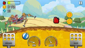 Vehicle mid-flip over a straw field with coins above