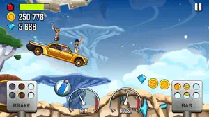 Golden car soaring over a canyon with gems below