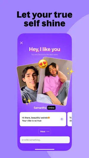 Hily match screen titled Hey, I like you, with both photos, an Online badge and suggested openers