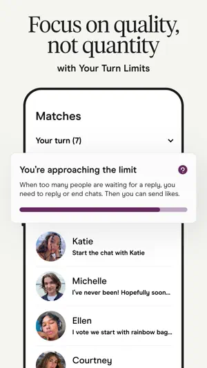 Matches screen with Your turn (7) and a "You're approaching the limit" warning over a progress bar