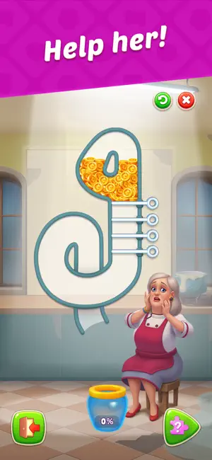 Second pin puzzle with a woman waiting beneath a coin funnel