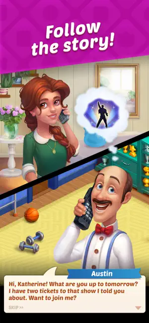 Story scene with two characters talking on the telephone