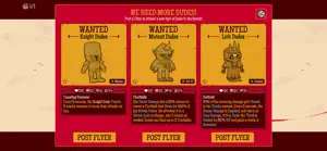 The Dude Ranch's wanted board with three flyers for Knight, Mutant and Loot Dudes
