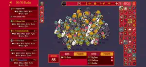 The team roster of 36 Dudes with stats and a swarm of them on the battlefield