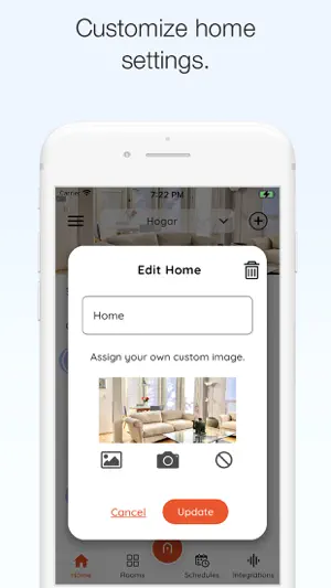 Home settings panel for renaming a home and setting an image