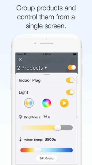 Group control combining a plug and a light at 75% brightness