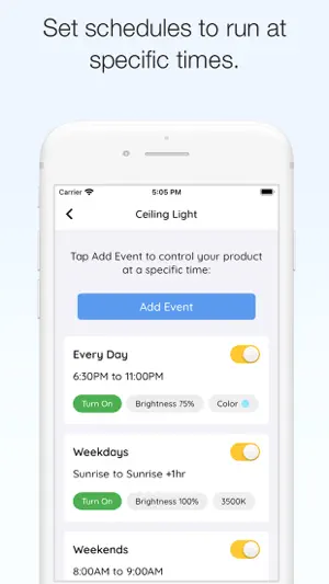 Schedule list with daily, weekday and weekend rules