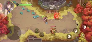 A crimson-lit arena fight against a flaming enemy beside a stone fortress