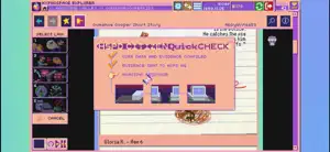A pink HypnOS desktop with a Quick Check dialog and a case file over a browser window