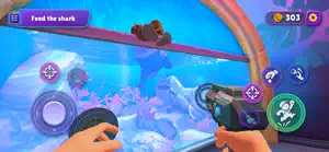 Feeding a shark in the club aquarium under a rainbow bridge, task feed the shark