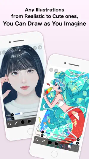 Two phones side by side showing a realistic portrait of a woman and a cute mermaid holding an ice pop