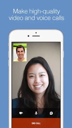 One-to-one video call with a preview of the caller inset