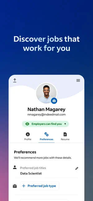 Profile screen with an Employers can find you toggle