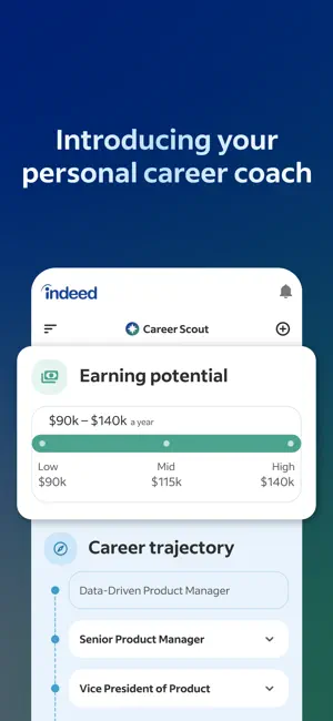 Career Scout showing earning potential from $90k to $140k