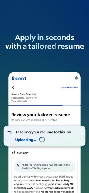 Résumé being tailored to a posting with generated text in bold