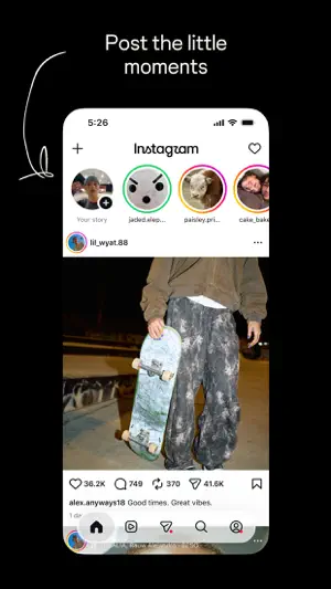 Home feed with the stories row above a post carrying 36.2K likes