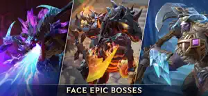 Three bosses — a shadow dragon, a lava beast and an ice titan — captioned face epic bosses