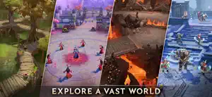 Four locations — a jungle, a lava fort, a snow ruin and a swamp — captioned explore a vast world