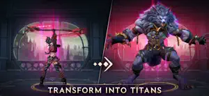 An Invoker transforming into a hulking purple Titan, captioned transform into Titans