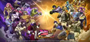Golden Spirit key art — Jotaro, Joseph, Giorno and Jolyne charging together in a burst of light