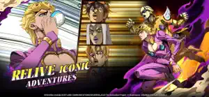 Manga-panel montage of Jotaro, Joseph and Giorno under the relive iconic adventures caption