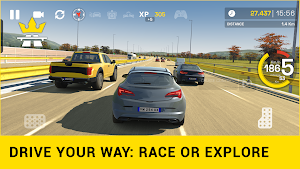 Yellow pickup and a grey estate on a rural motorway stretch — drive your way: race or explore