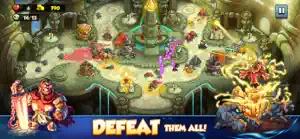 A grey stone fortress lane with a horned demon boss, captioned defeat them all