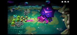 A huge purple crystal boss looming over the player's units on a dark board