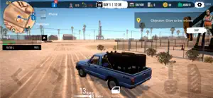 A blue pickup loaded with barrels driving a desert road with the objective to drive to the refinery