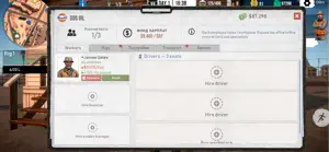 The company employees panel with hire-driver slots and a worker's card