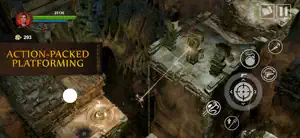 Lara crossing a crumbling ledge above a chasm — Action-Packed Platforming