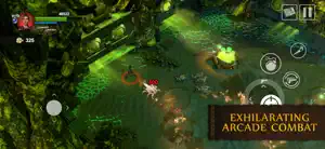 A firefight in an overgrown ruin with green lights — Exhilarating Arcade Combat