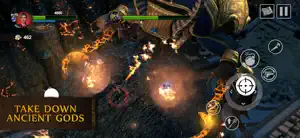 A boss fight with fire and enemies circling — Take Down Ancient Gods