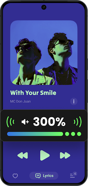 Volume booster overlay set to 300% on the now-playing screen for With Your Smile