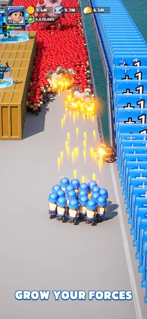 Multiplier gates ahead of a growing squad of soldiers