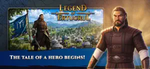Ertuğrul with sword and bow before a blue tribal banner — The tale of a hero begins