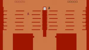 Orange level with spikes on both walls and a figure heading for a doorway