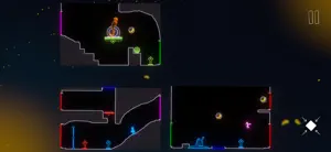 The tile grid rearranged into three panels with a glowing path