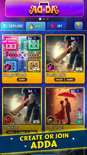 Social rooms listing themed groups to join