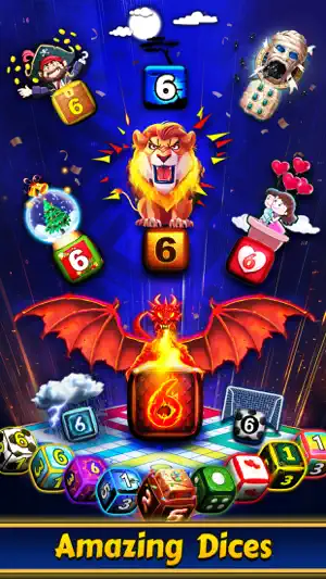 Collection of custom dice including a dragon and a lion