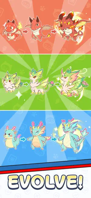 Three evolution lines of Lumis from small to large — Evolve!