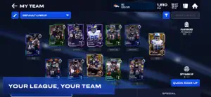 My Team screen showing a formation of rated player cards