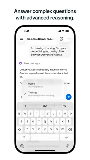Reasoning toggle offering instant or considered answers
