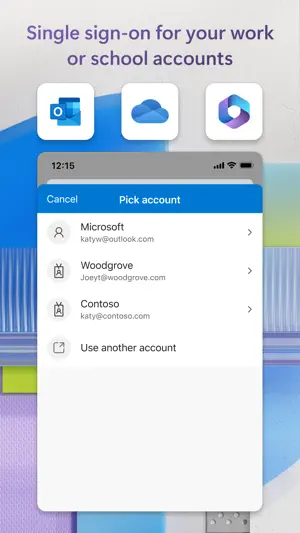 Account picker for single sign-on across work and school accounts