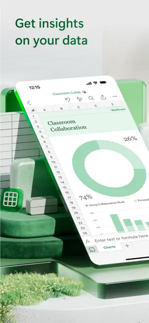 Spreadsheet with a doughnut chart splitting work 74% to 26%