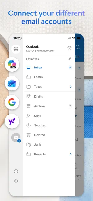 Account list with Google, Yahoo and Microsoft identities down the side