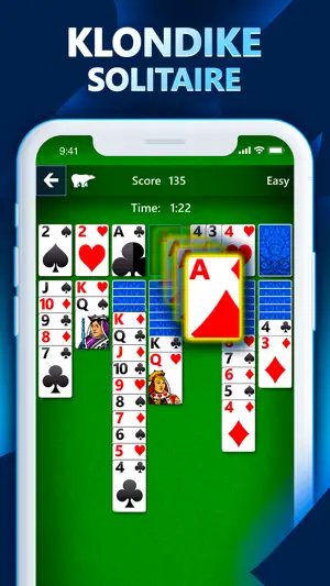 Klondike deal in progress with score and timer above