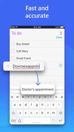 SwiftKey autocorrect turning the typo Doxroesappoin into Doctor's appointment in an iPhone to-do list