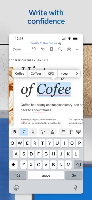 Inline spelling suggestions appearing above a misspelled word